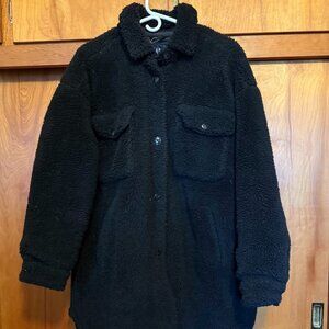 GAP Large Black Mid-thigh Sherpa Teddy Coat